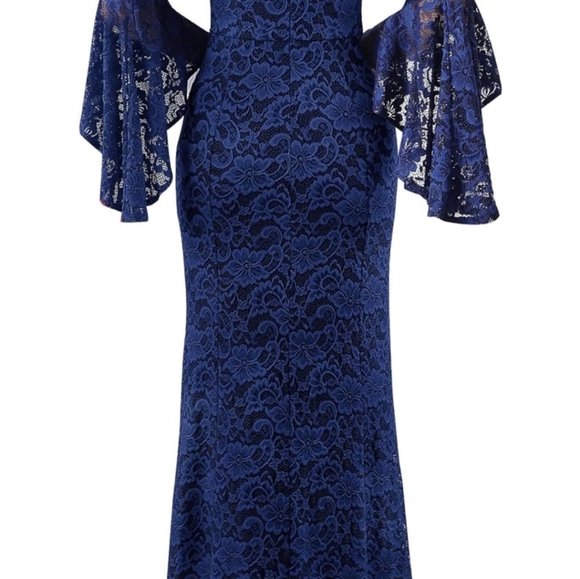 VFSHOW Womens Keyhole Front Bell Sleeve Formal Evening Wedding Party Maxi Dress - Picture 3 of 6